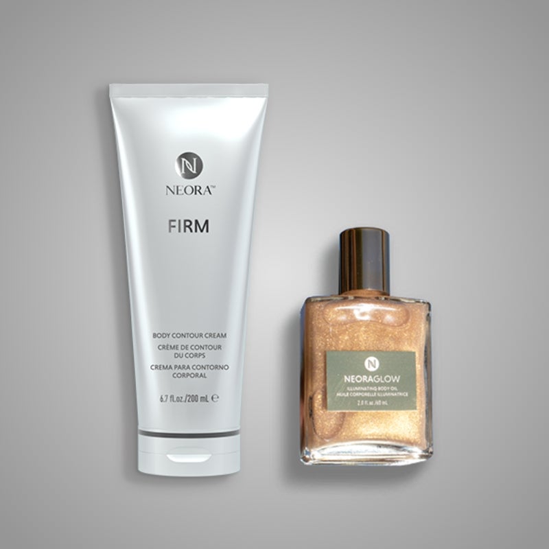 Save 15% on Firm & Glow Bundle which includes Firm Body Contour Cream and Holiday Glow Body Oil